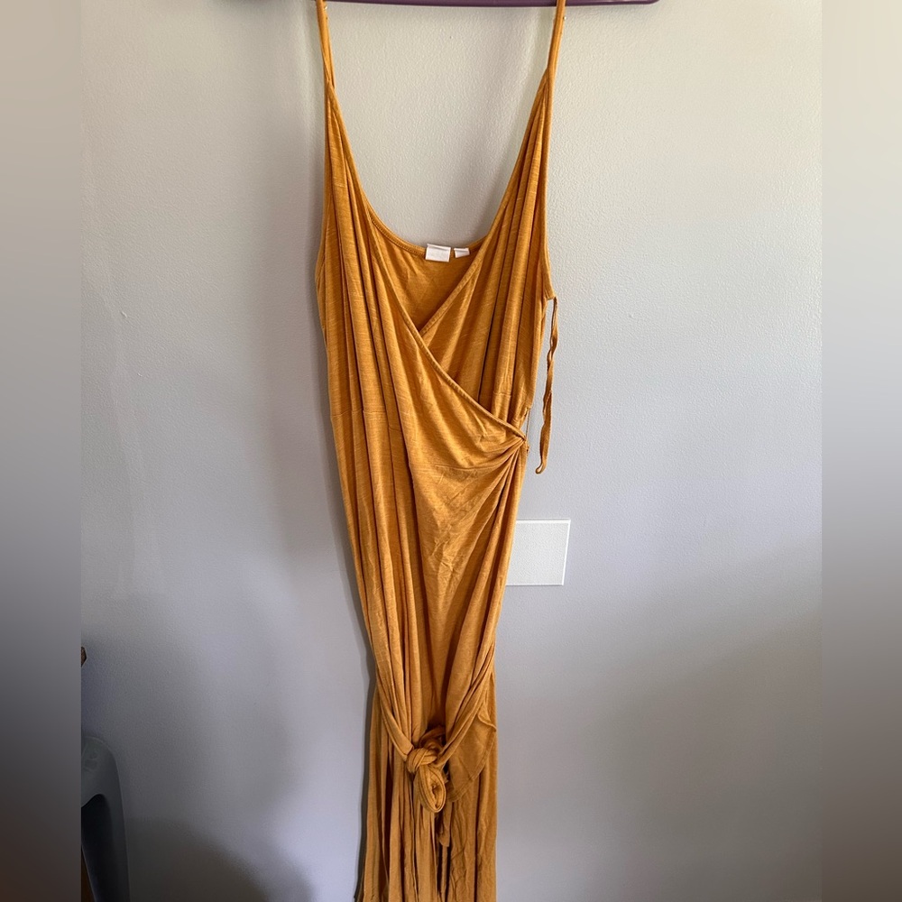 GAP Mustard Yellow Midi True Wrap Dress